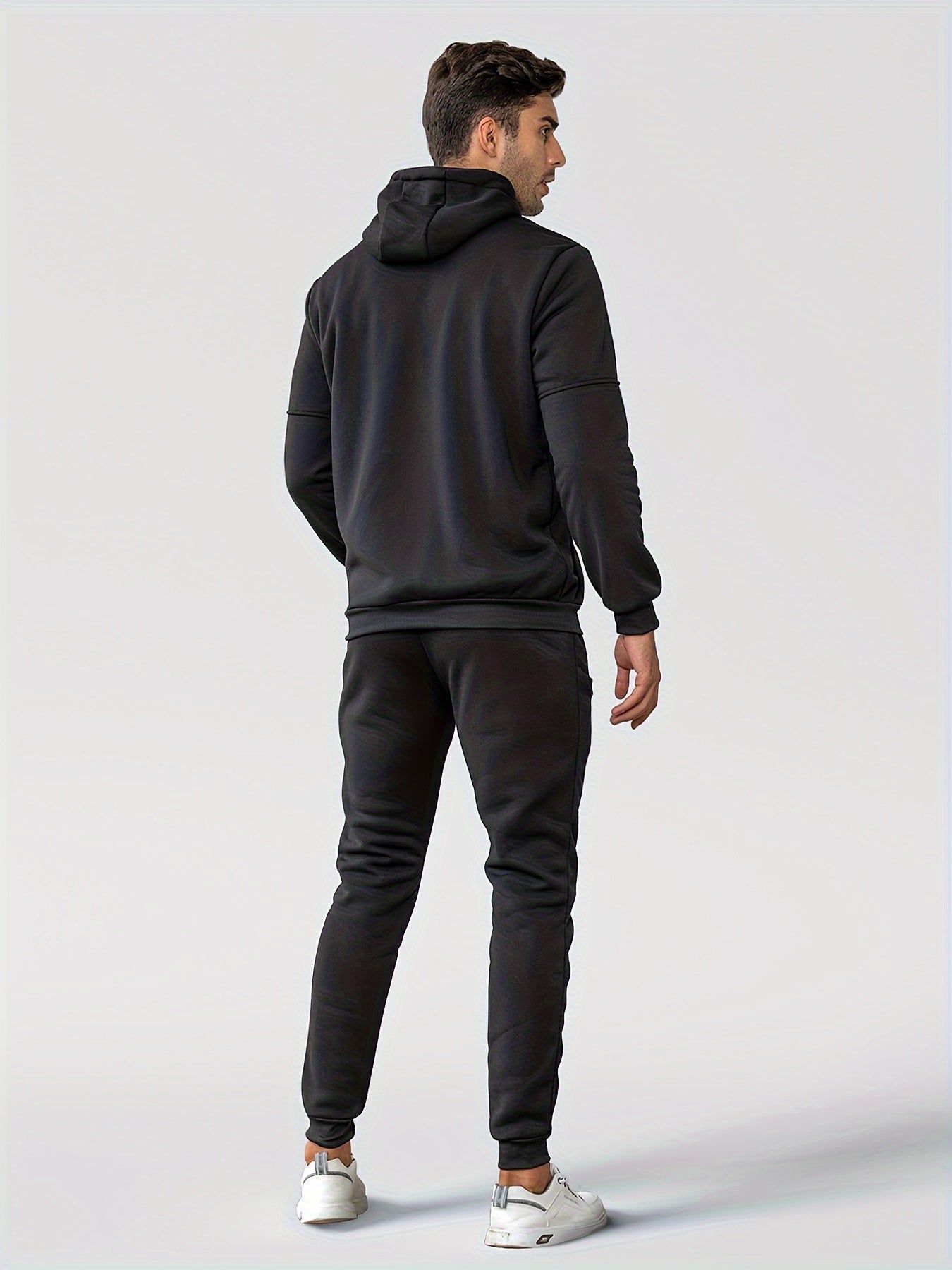 Men's Warm Winter Tracksuit - Fleece-Lined Hooded Co-Ord Set — close-up