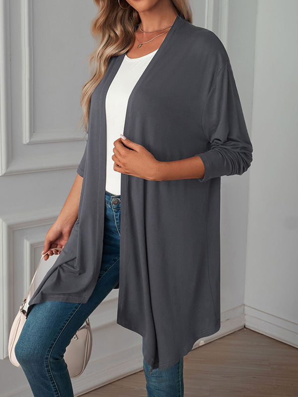 Light waterfall jacket with a draped collar and an open front