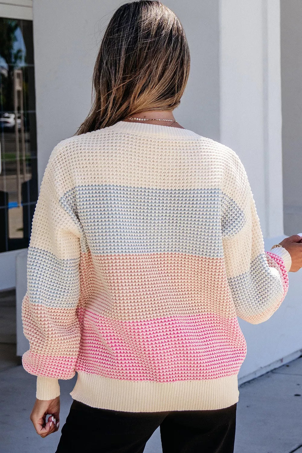 Women's colour block waffle knit jumper - detail
