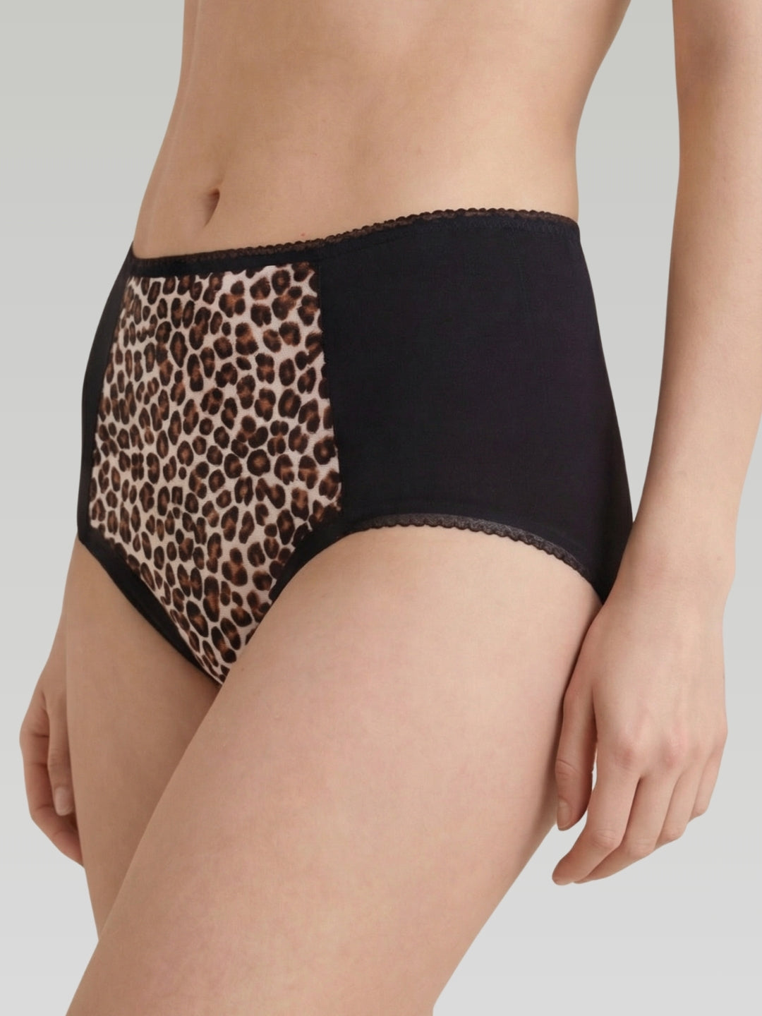 Period pants high waisted brief leopard print reusable washable absorbent