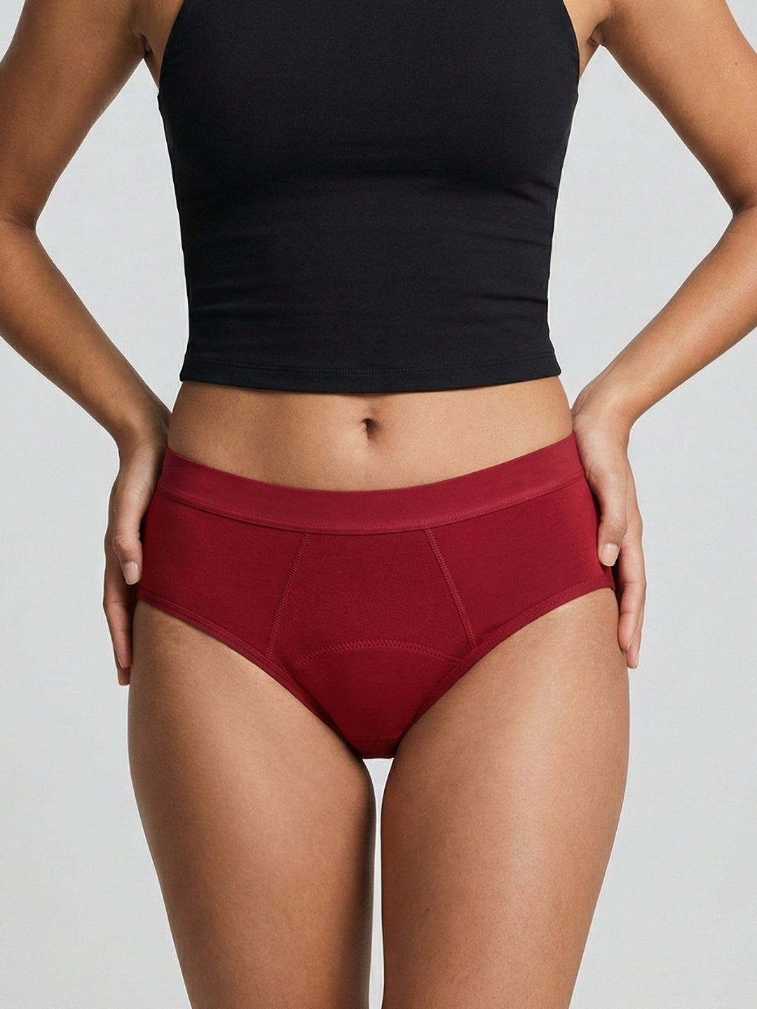 Period pants mid rise brief absorbent reusable Bordeaux red