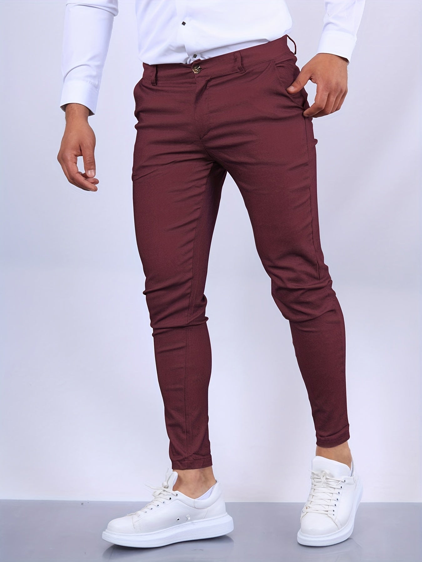 Men's Slim Fit Stretch Chino Trousers - product view | SAINT DOR