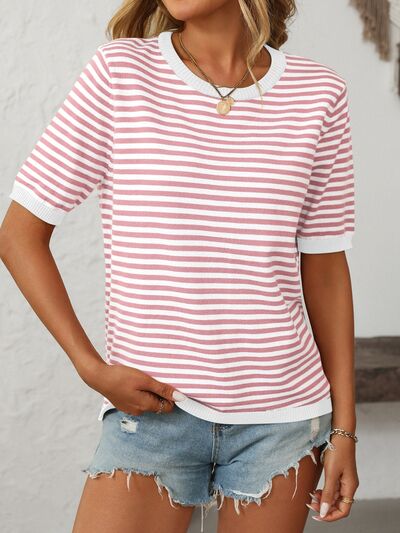 Striped knit top with a round neck and half sleeves – view 15