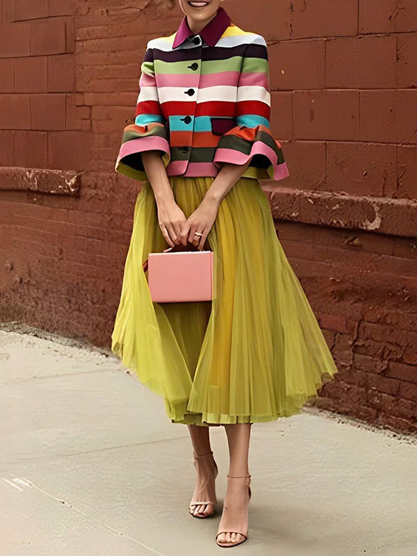 Short striped jacket in bright colour bands with flared sleeves