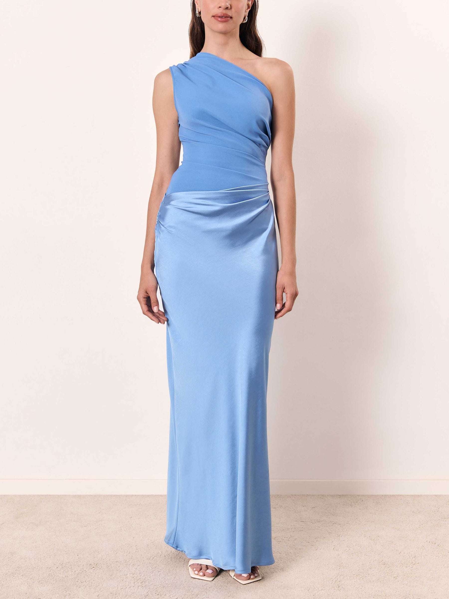Women's Dress - Elegant One Shoulder Neck Pleated Party M in Dark Green