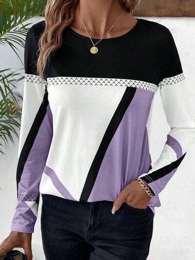 Women's colour block long sleeve top - detail