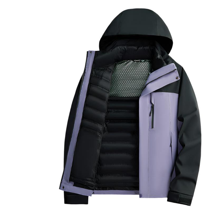 Women's 3-in-1 hooded outdoor jacket with a zip chest pocket and zip-out inner jacket
