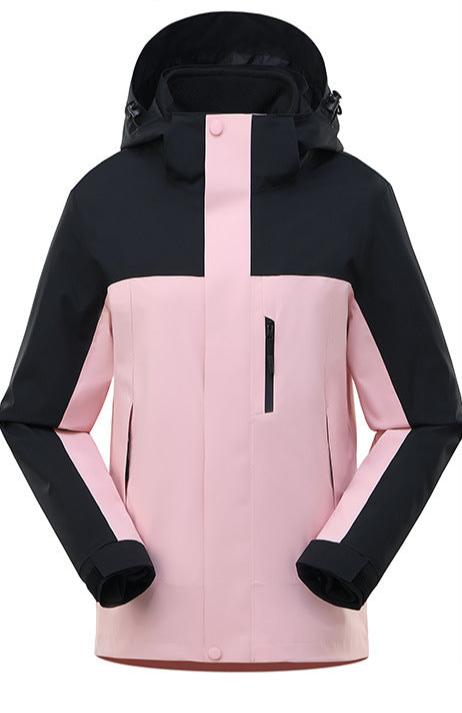 Women's 3-in-1 hooded outdoor jacket with a zip chest pocket and zip-out inner jacket - black/pink
