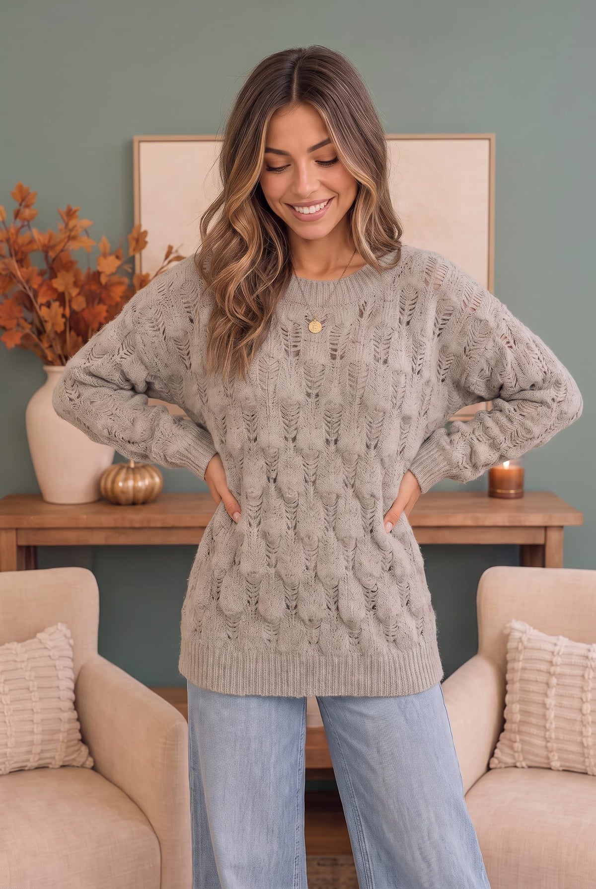 Women's pointelle oversized jumper