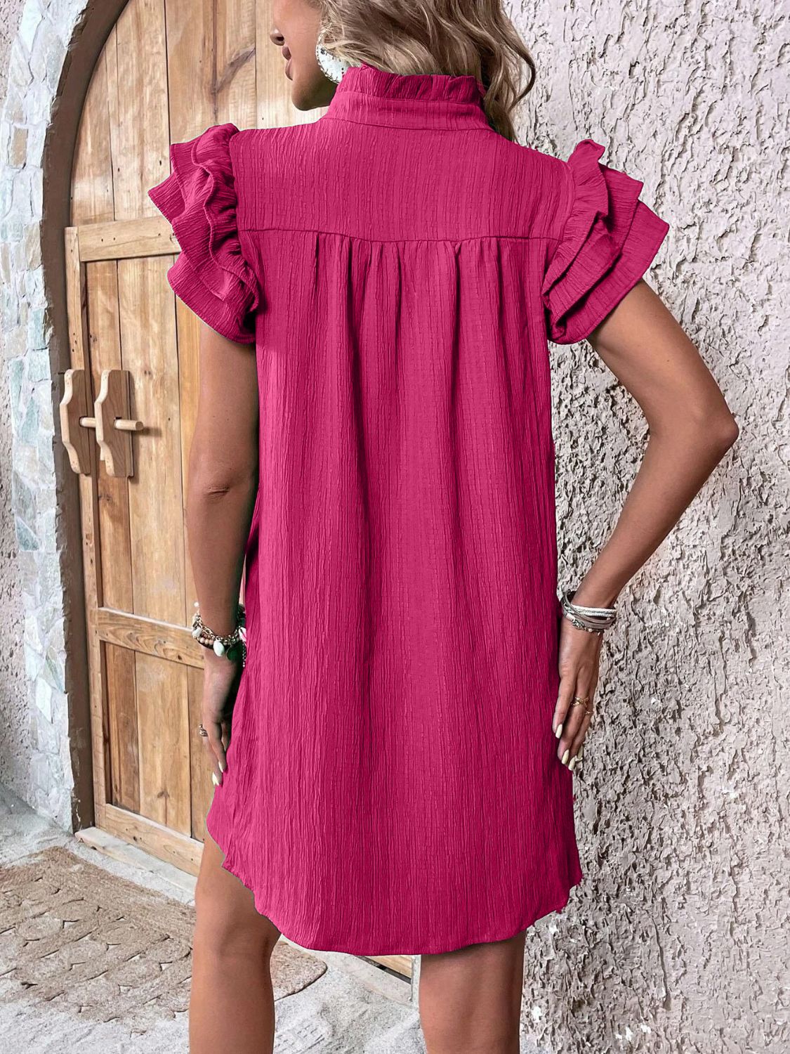 Women's ruffle shoulder mini dress - detail