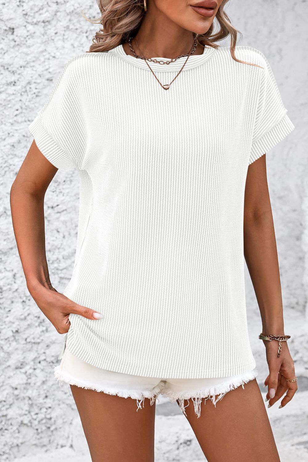 Women's ribbed short sleeve top - detail