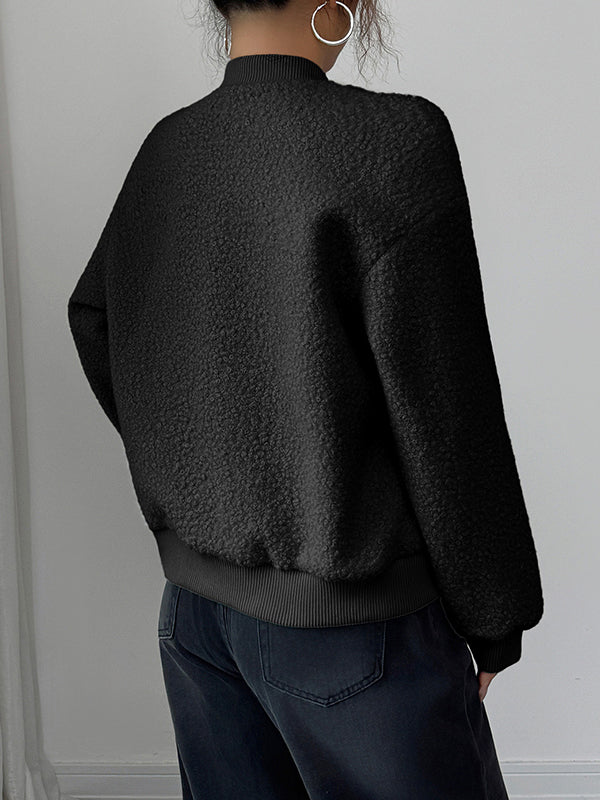 Soft bouclé bomber jacket with a ribbed collar, cuffs and hem
