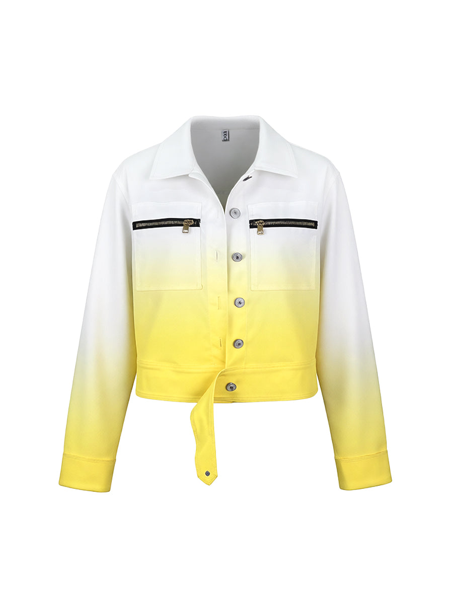 Cropped jacket fading from white at the shoulder to yellow at the hem