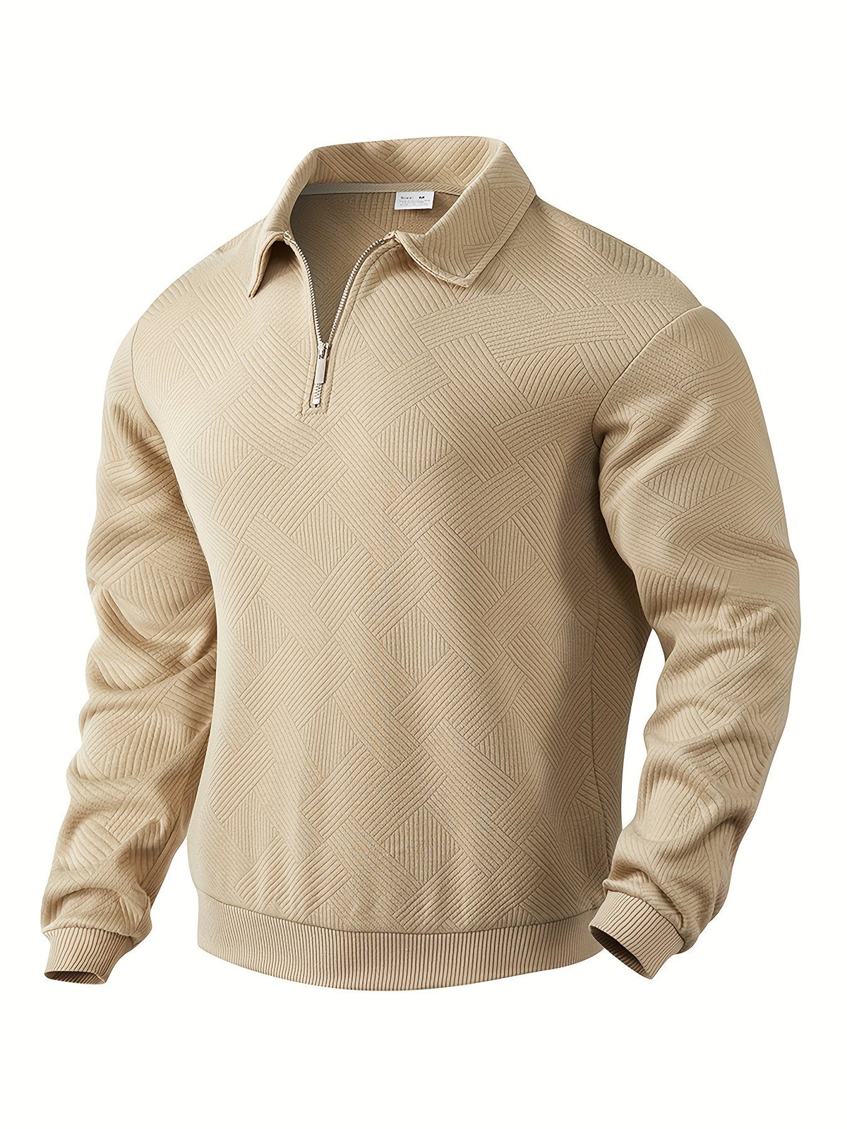 Men's zip-neck sweatshirt with diamond texture, front view
