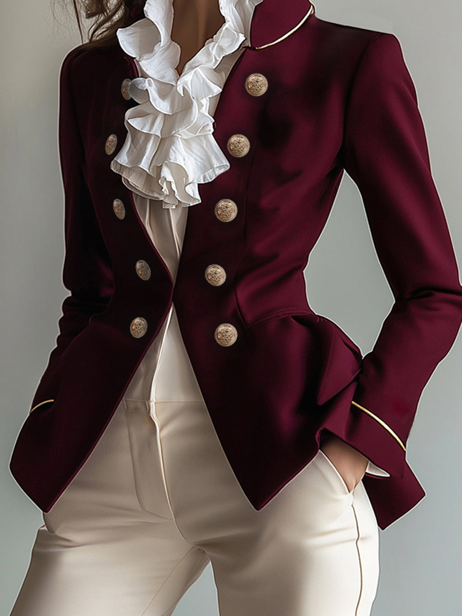 Fitted military blazer with gold-tone buttons and a short peplum