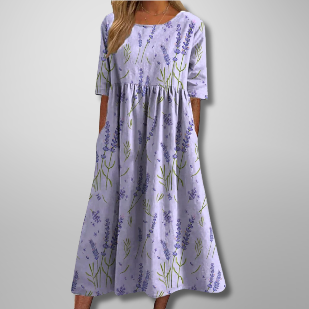 Women's Dress - Relaxed Floral Midi Dress in Mint Green