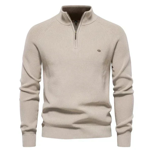 Men's knitted half-zip jumper in Sand