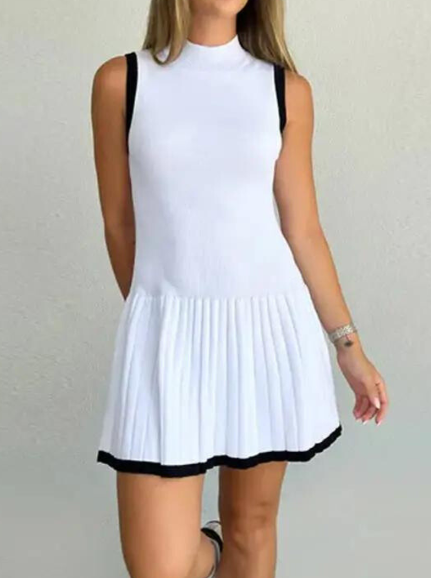 Women's drop waist knit dress contrast tennis style - image 10