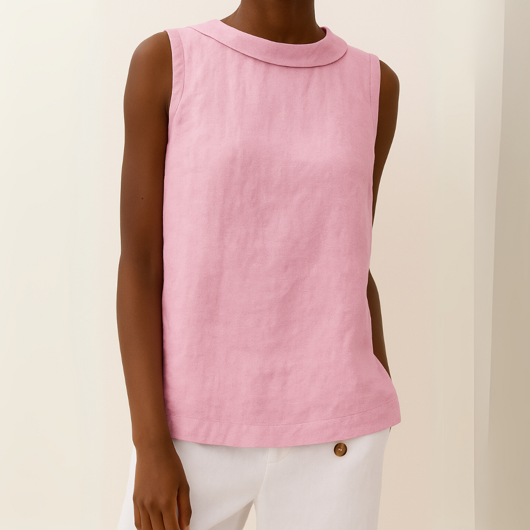 Women's Top - Sleeveless Roll Collar Top in black