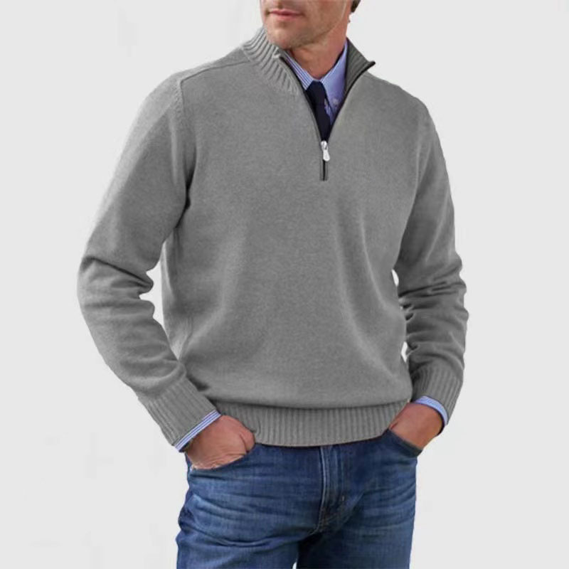 Men's half-zip knitted jumper in Grey