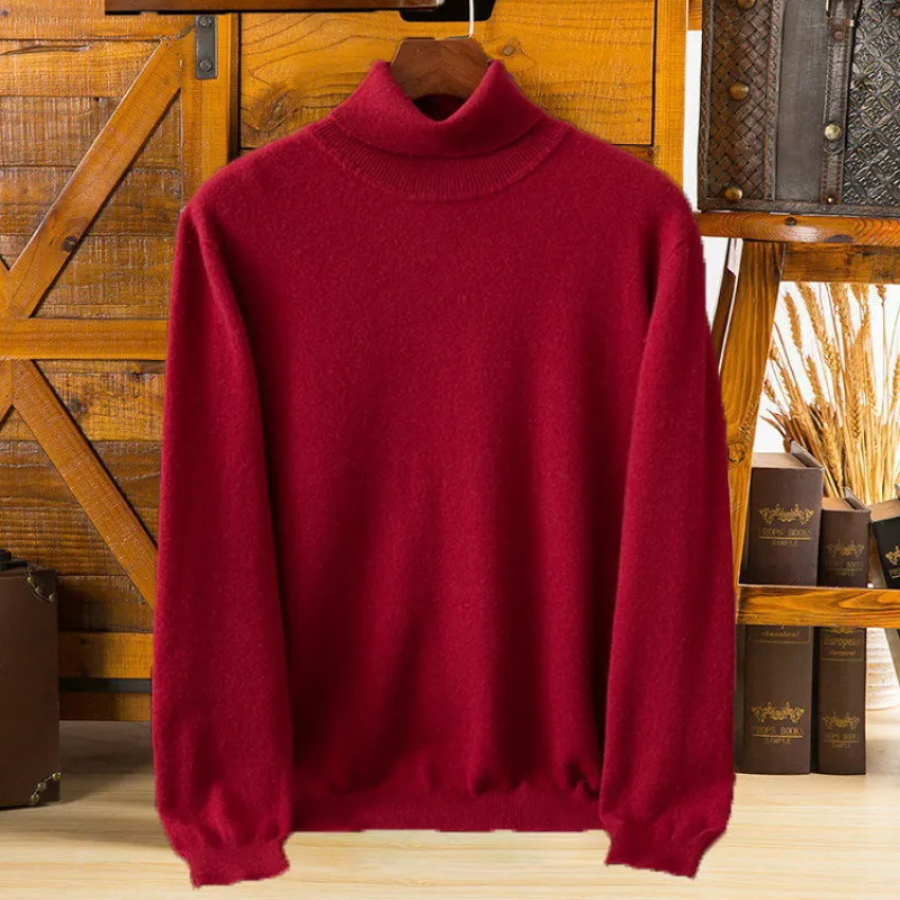 Men's fine knit roll neck jumper in Red