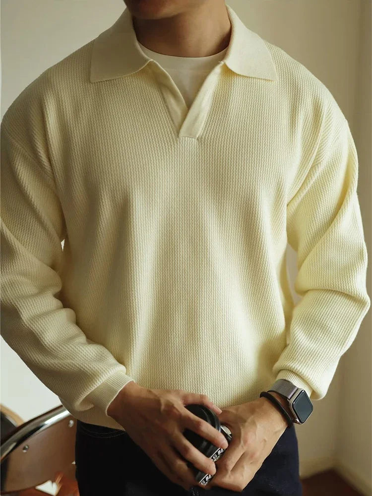 Men's knitted polo with flat collar in Vanilla