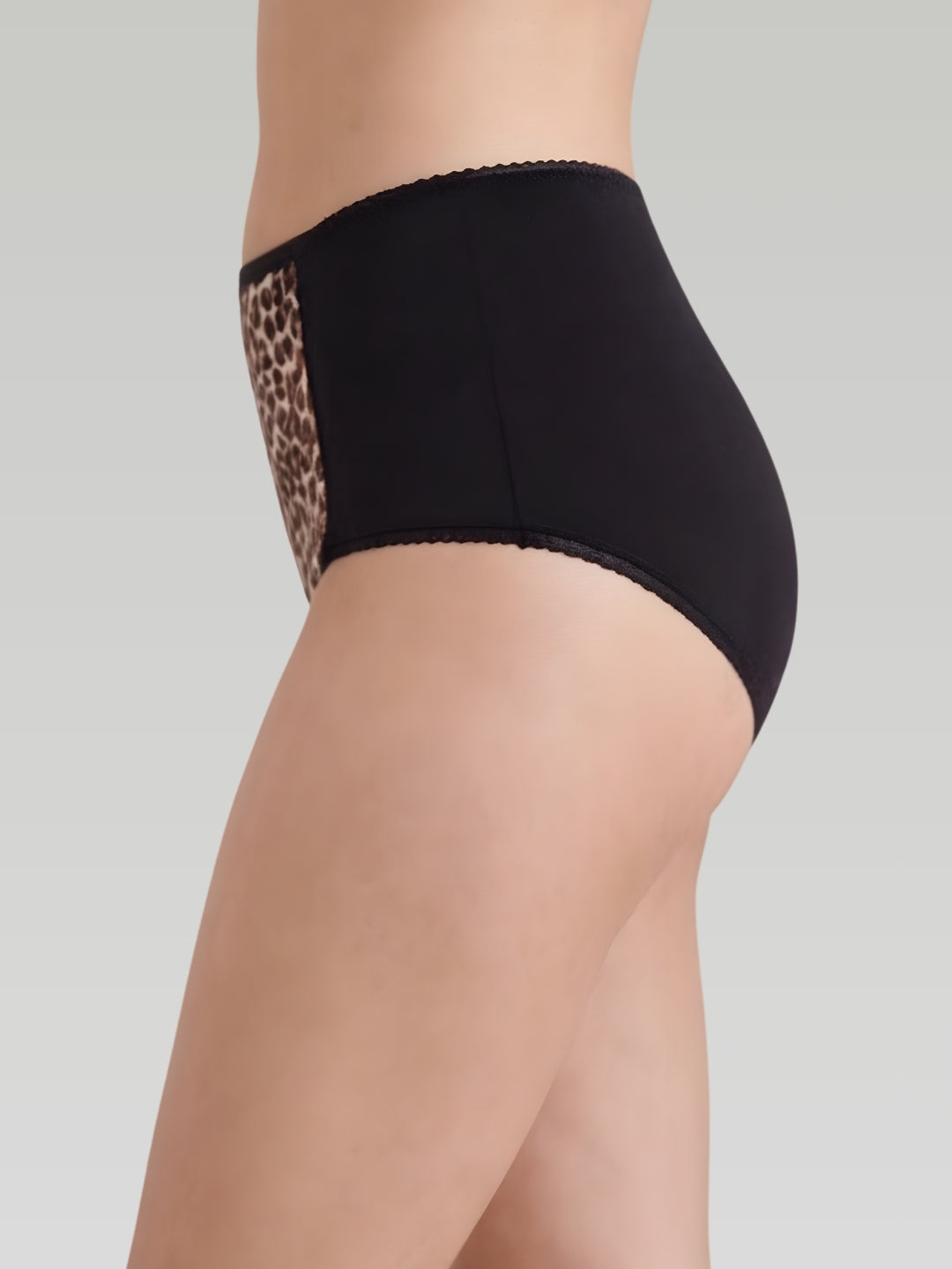 Period pants high waisted brief leopard print reusable washable absorbent