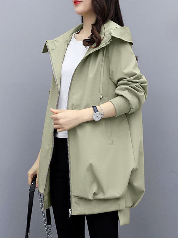 Longline hooded jacket with a zip front and slanted pockets