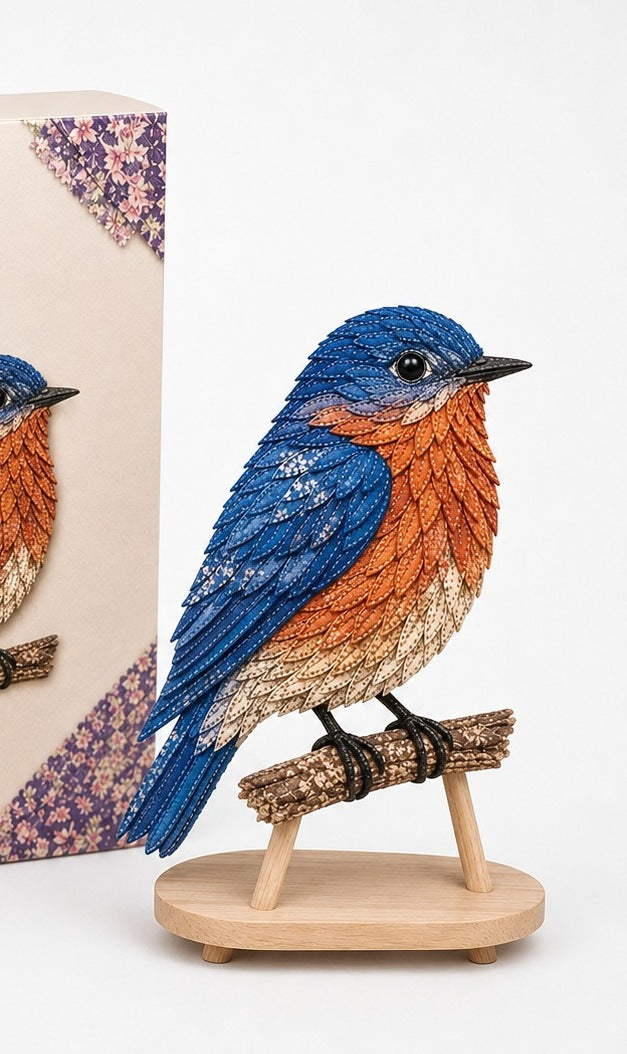 3D fabric bird craft kit with layered feathers - bluebird
