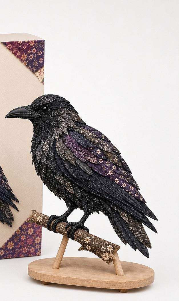 3D fabric bird craft kit with layered feathers - raven