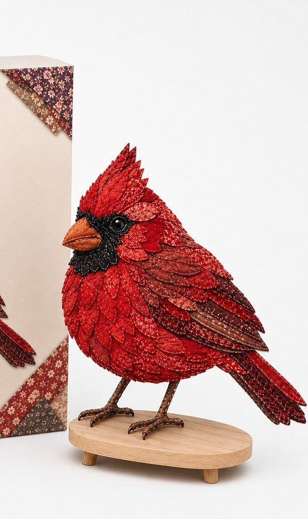 3D fabric bird craft kit with layered feathers - cardinal