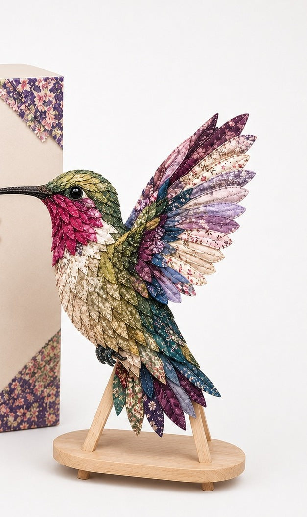 3D fabric bird craft kit with layered feathers - ruby hummingbird
