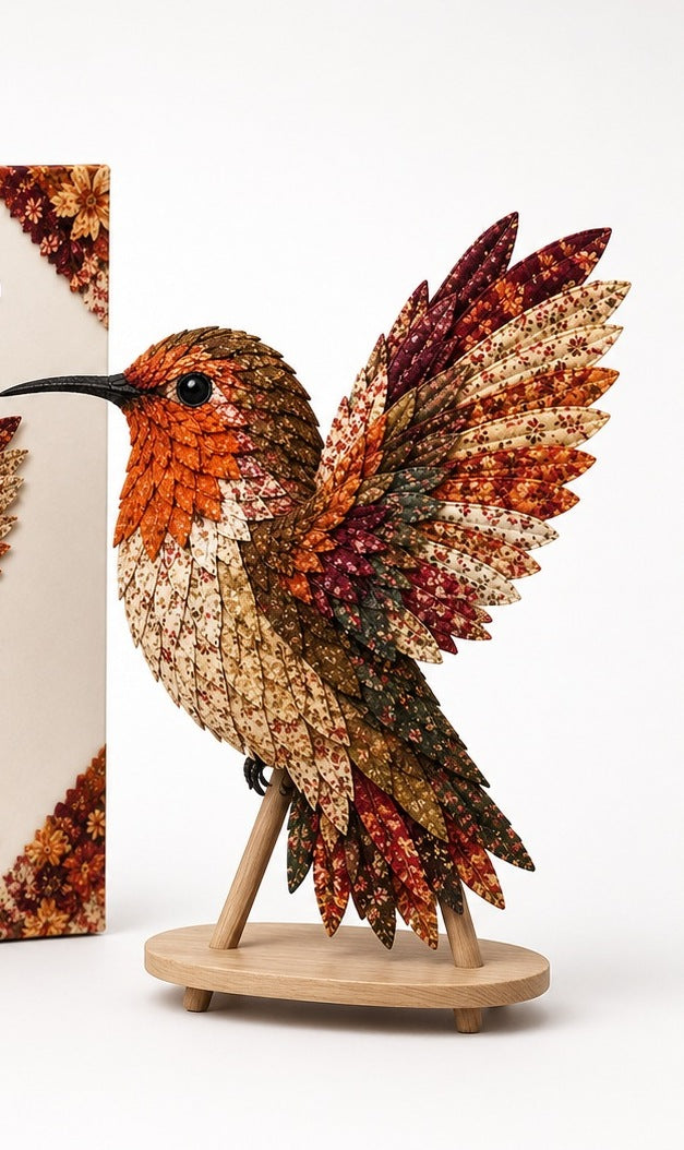 3D fabric bird craft kit with layered feathers - autumn hummingbird