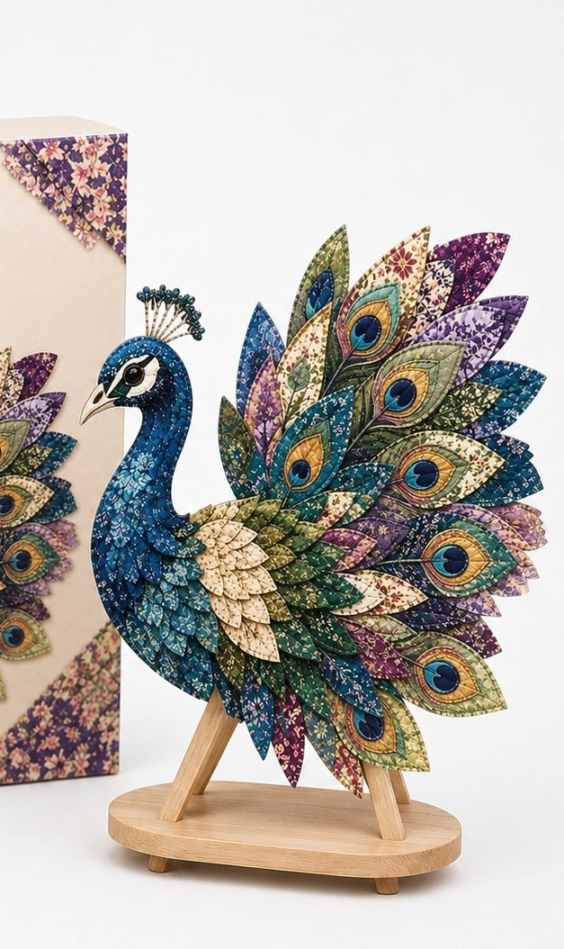 3D fabric bird craft kit with layered feathers - peacock