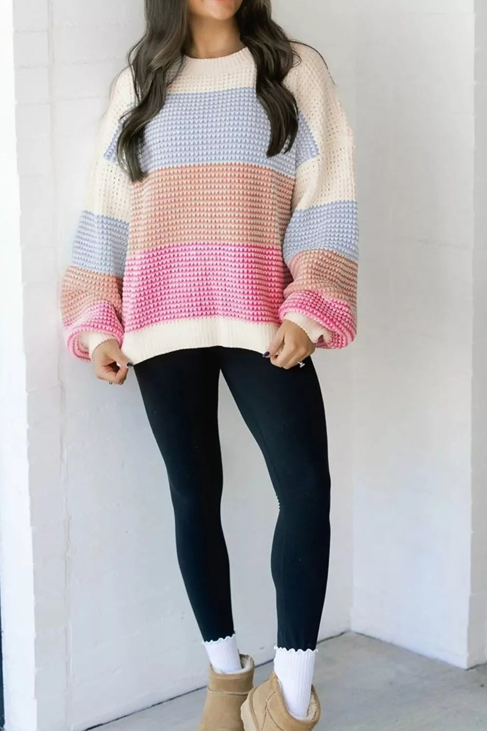 Women's colour block waffle knit jumper - detail