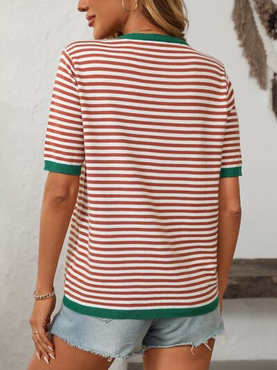 Striped knit top with a round neck and half sleeves – view 5