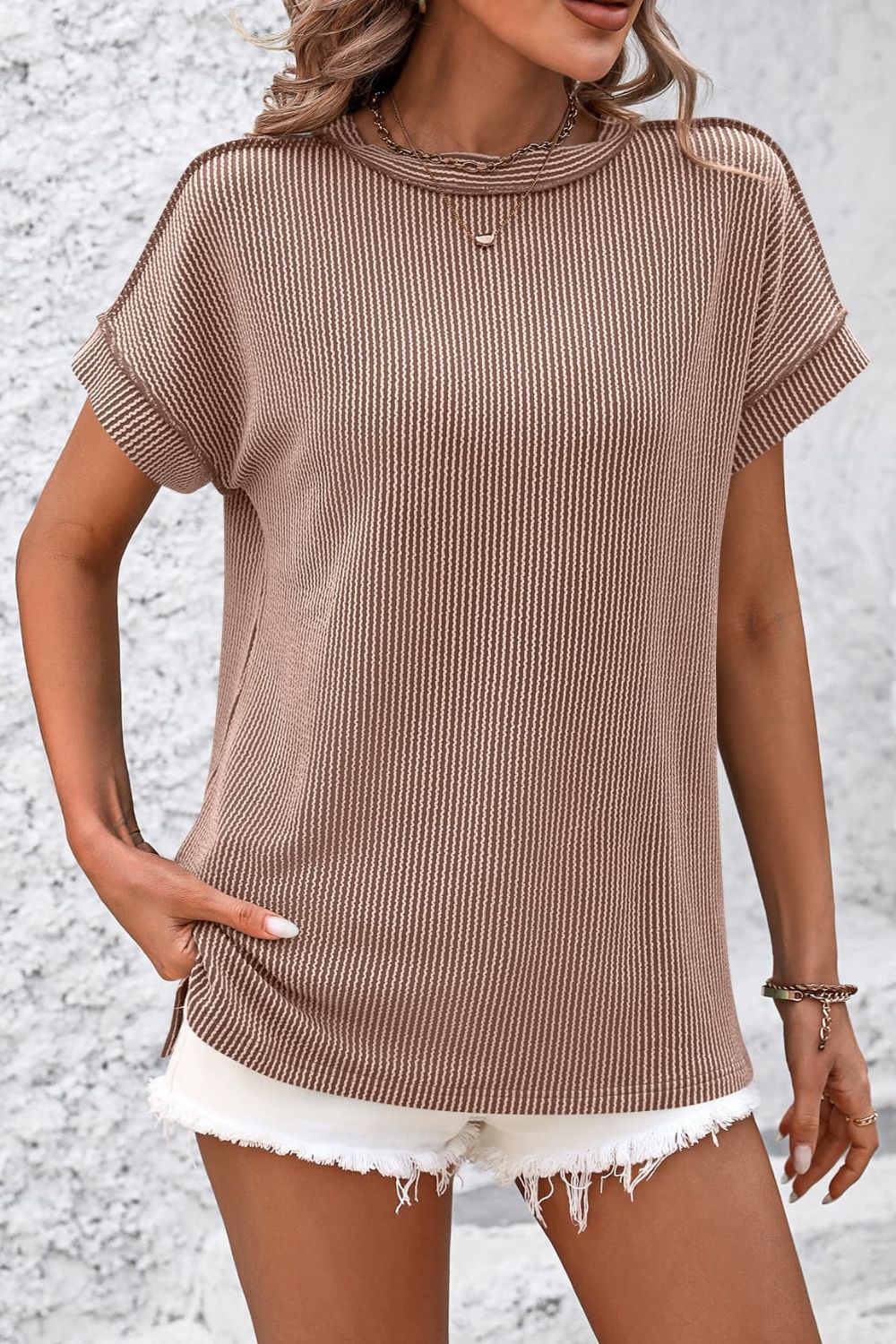 Women's ribbed short sleeve top - detail