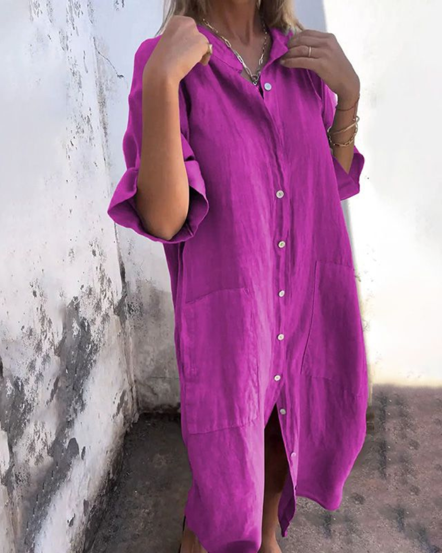 Women's Dress - Boho Shirt Dress in Green