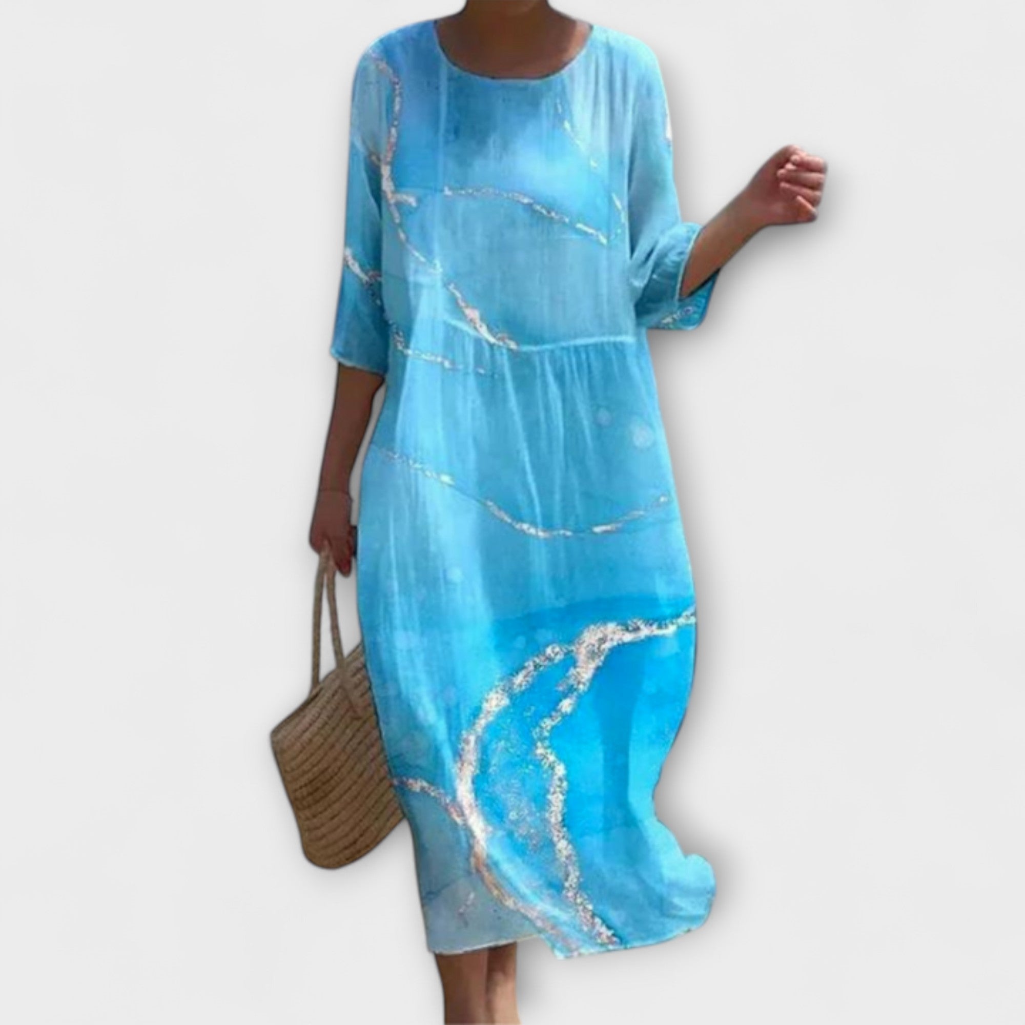 Women's Floral Embroidery Maxi Dress – Cotton Silk A-Line – back view