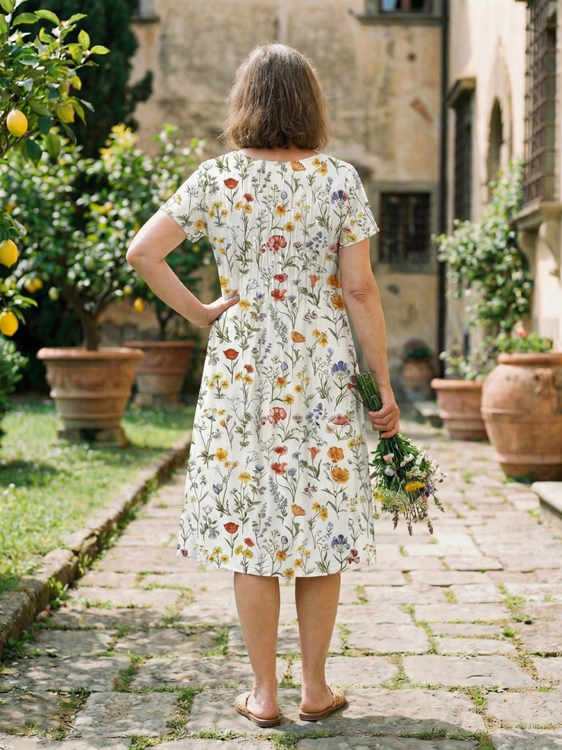 Women's Wildflower Print Midi Dress Short Sleeve – Saint Dor UK – detail view
