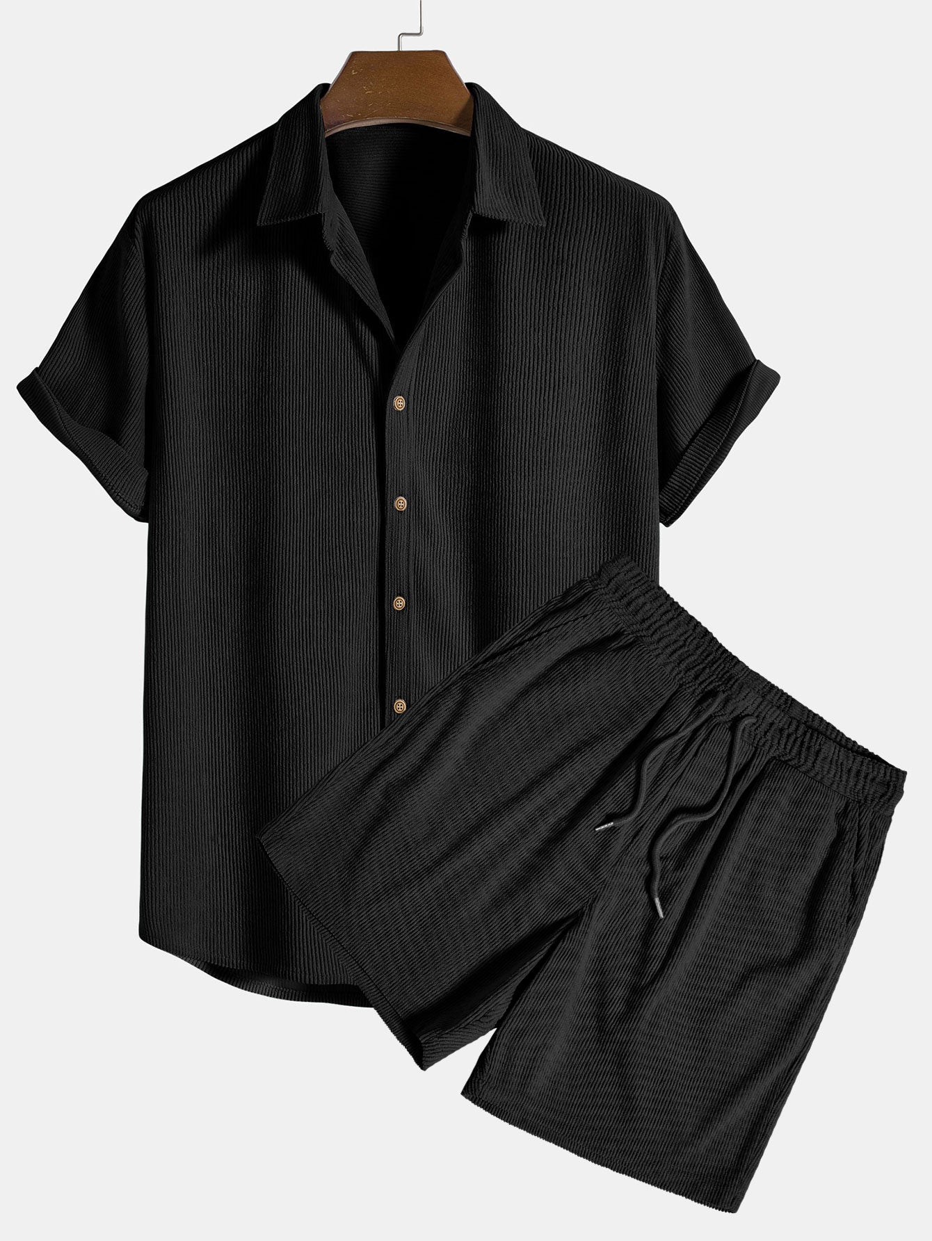 Men's Casual Two-Piece Co-Ord Set - Everyday Loungewear in Beige — side view