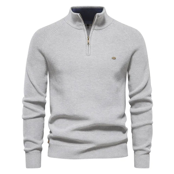 Men's knitted half-zip jumper in Light Grey