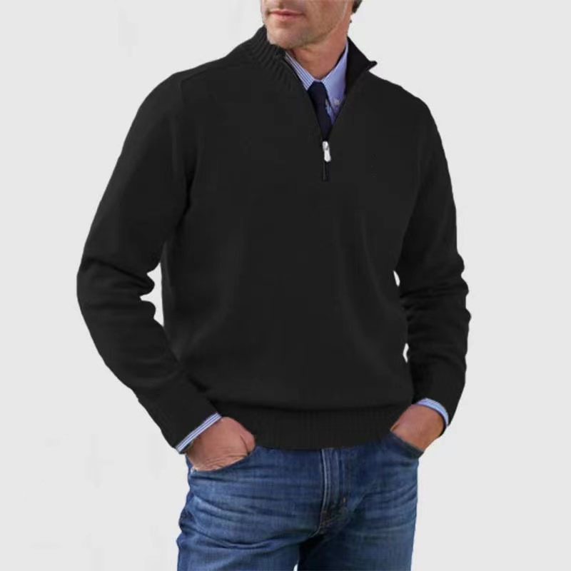 Men's half-zip knitted jumper in Black