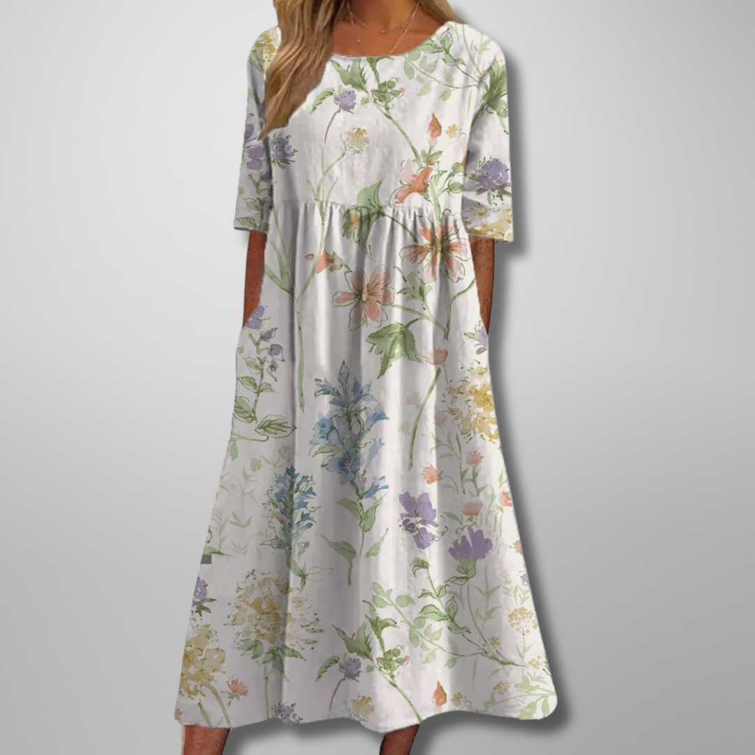 Women's Dress - Relaxed Floral Midi Dress in Lavender (Almost sold out)