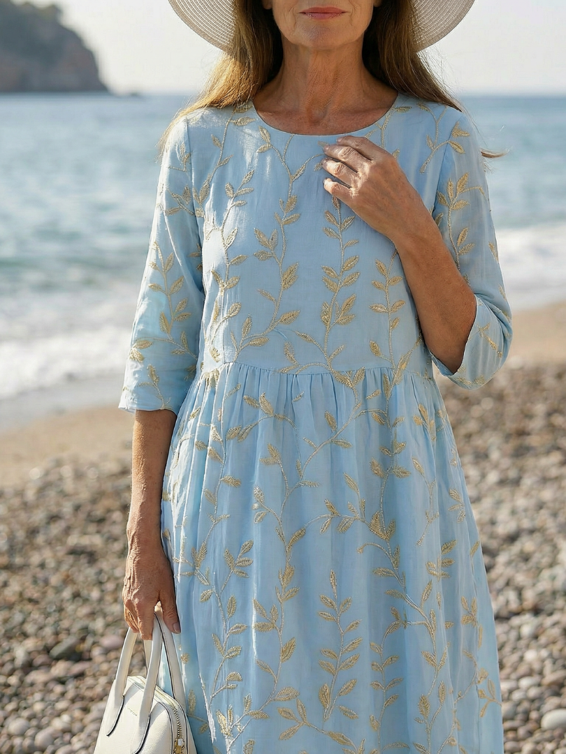 Women's Botanical Midi Dress Seaside Garden Print – Saint Dor UK – detail view