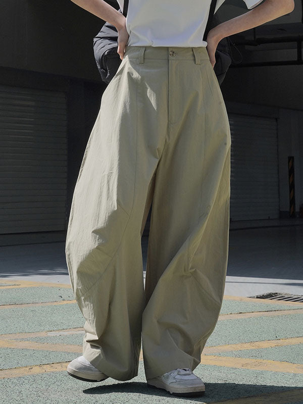 Wide-leg barrel trousers in cotton with curved knee seams