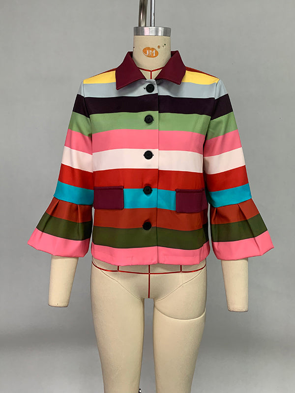 Short striped jacket in bright colour bands with flared sleeves