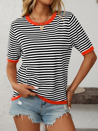 Striped knit top with a round neck and half sleeves – view 6