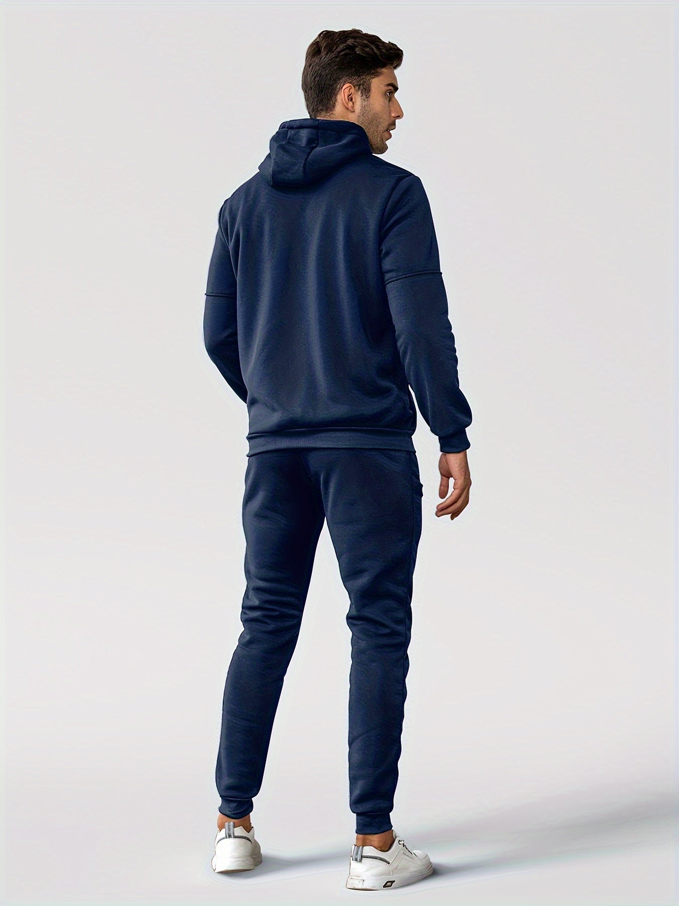 Men's Warm Winter Tracksuit - Fleece-Lined Hooded Co-Ord Set — back view