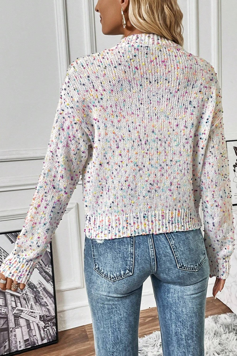 Women's speckled knit cardigan - detail